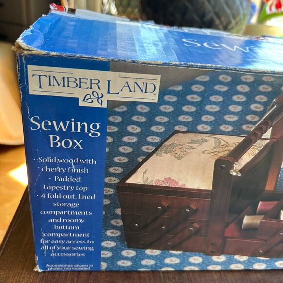 New Vintage Timberland Accordion Sewing Box Wood Mid Century Modern tapestry top - Picture 2 of 14